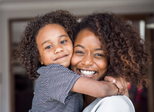 hug mom and child