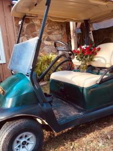 golf cart and roses